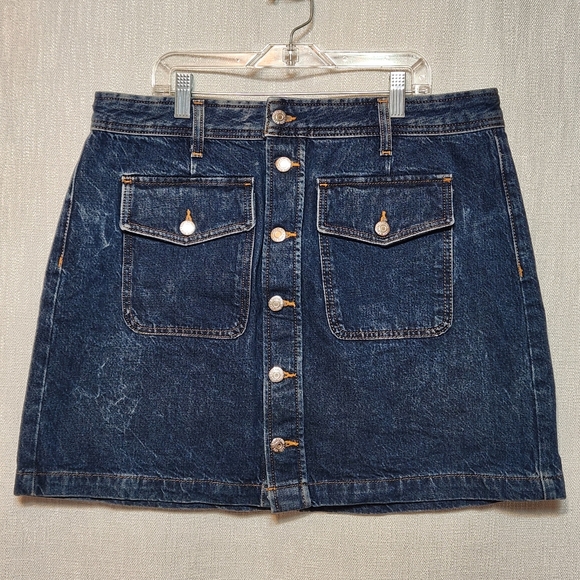 LOFT Dresses & Skirts - LOFT Button Front Flap Pockets Cotton Denim Blue Jean Skirt Size 12